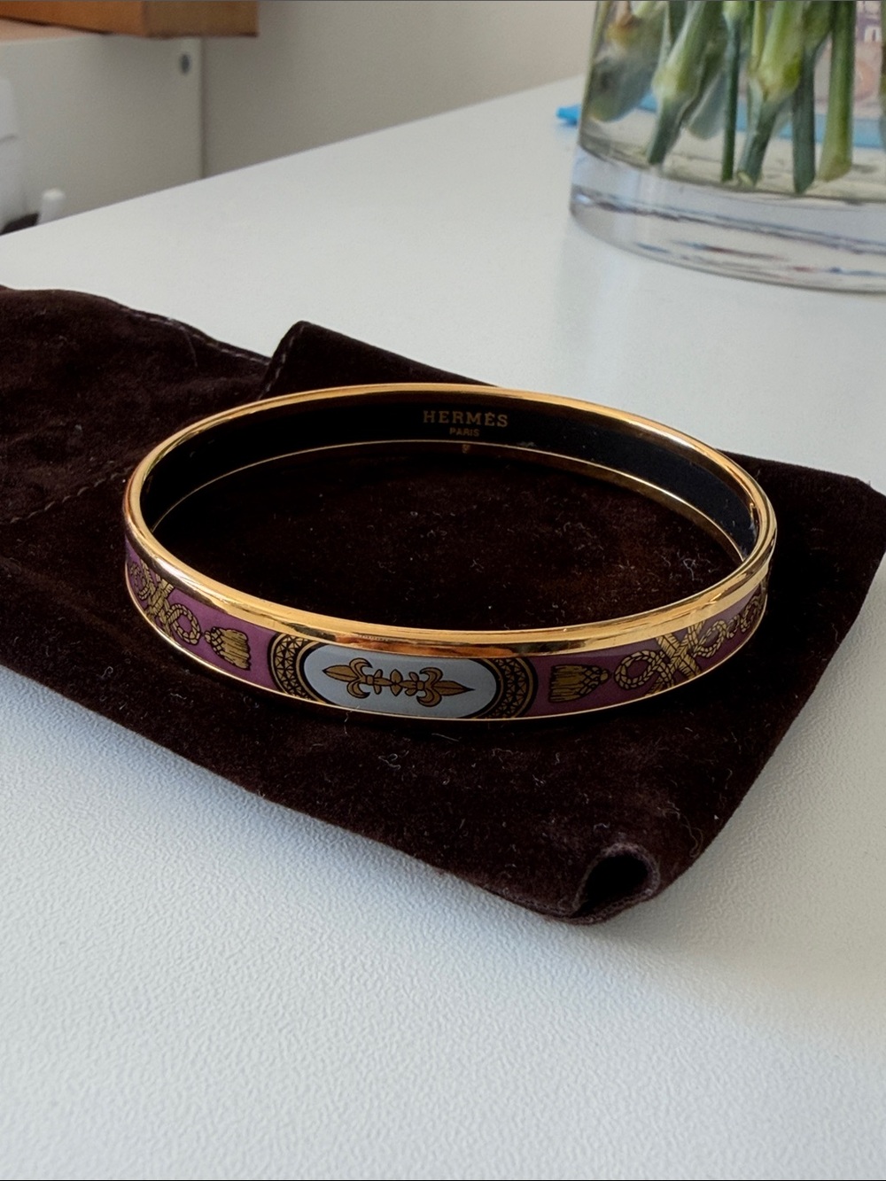 Hermes Purple and Gold Enamel Bangle Bracelet